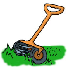 cartoon of a rotary lawn mower